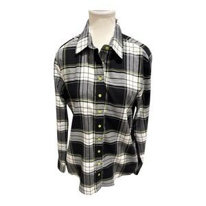 The Shirt by Rochelle Behrens Boyfriend Shirt Black Neon Plaid Sz XS